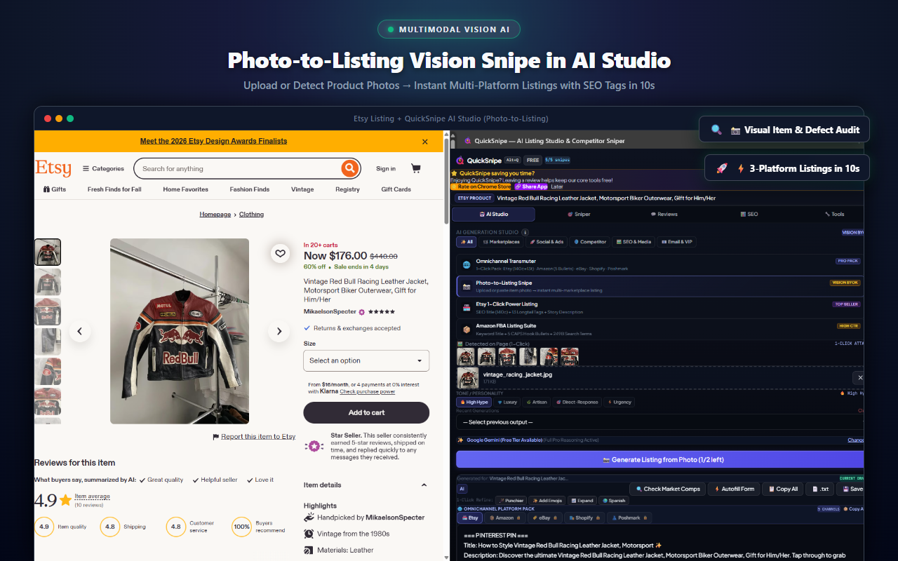 QuickSnipe Photo-to-Listing Vision Snipe in Action