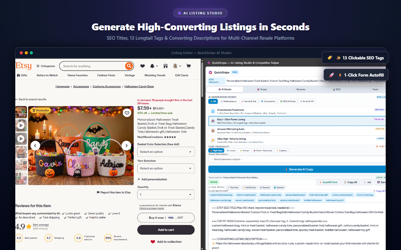 QuickSnipe Chrome Web Store Extension Interface